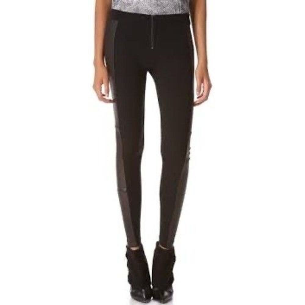 Alice + Olivia Front Zip Leather Ponte Combo Leggings Chocolate Size 0